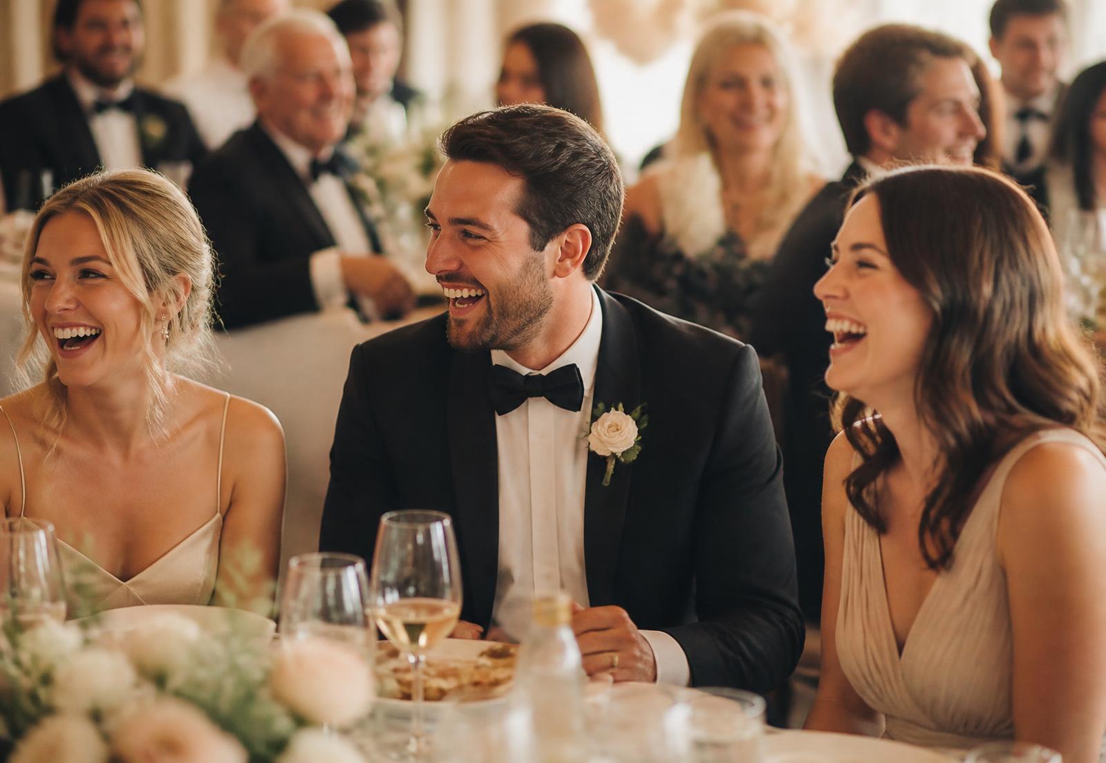 Wedding guests laughing together